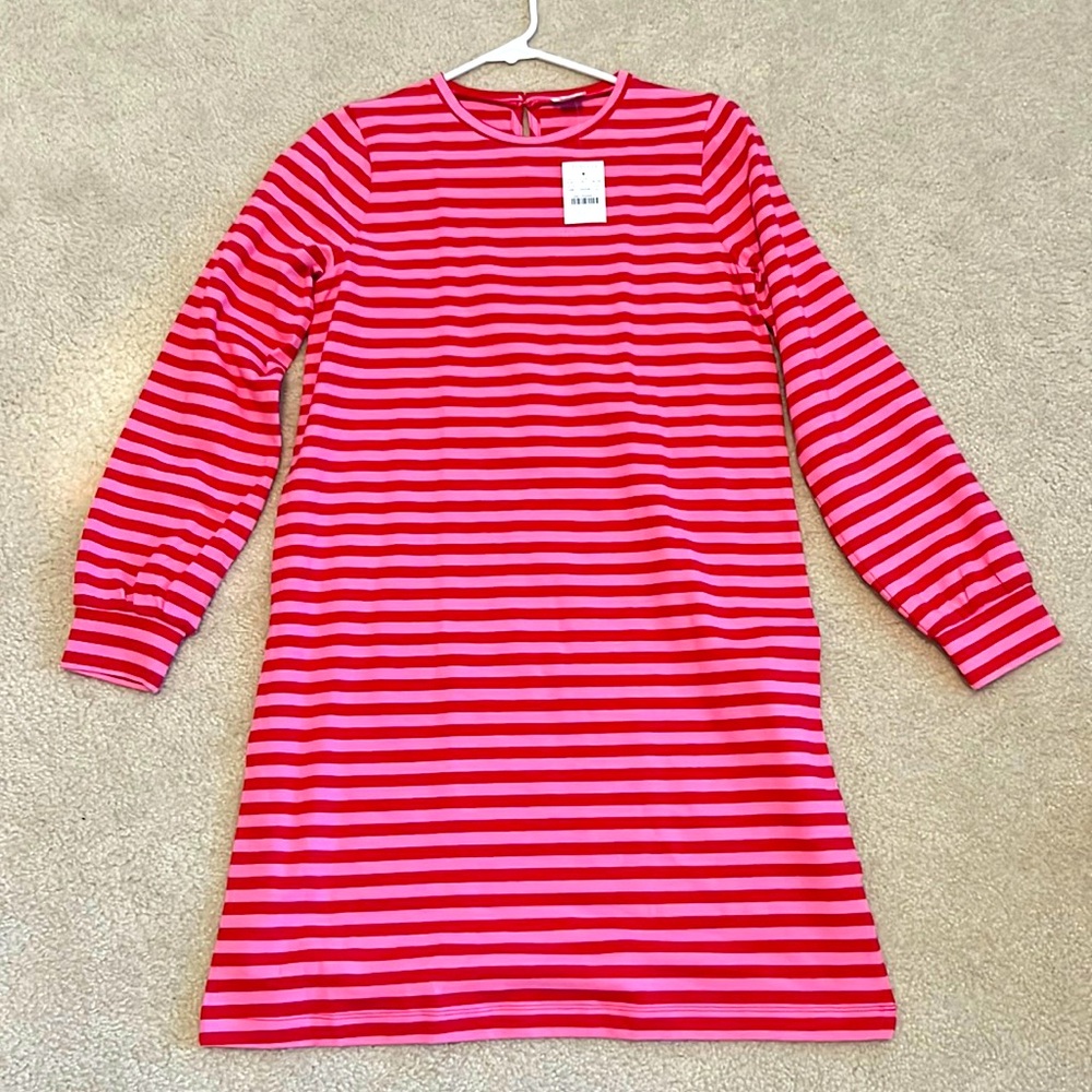 Girls JCrew red and pink striped dress. NWT size XL 12-14